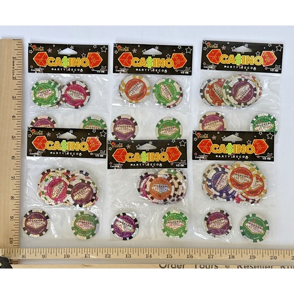 Lot of 6 Young Craft Casino Party Decor Poker Chip Las Vegas Confetti
